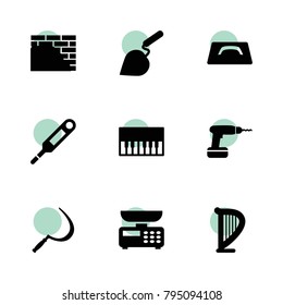 Instrument icons. vector collection filled instrument icons set.. includes symbols such as sickle, trowel, drill, plastering. use for web, mobile and ui design.