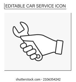  Instrument line icon. Hand keep wrench. Car service concept. Isolated vector illustration. Editable stroke