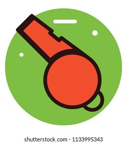 An instrument with loop and small hole to produce sound with the pressure of air when blown, whistle 