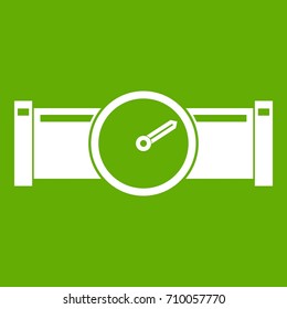 Instrument measures the pressure in the pipe icon white isolated on green background. Vector illustration