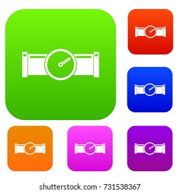 Instrument measures the pressure in the pipe set icon color in flat style isolated on white. Collection sings vector illustration