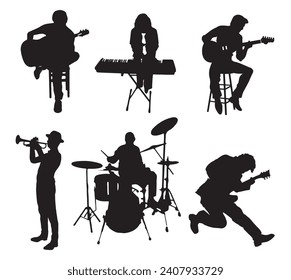 Instrument Players Silhouette, Musical Instruments, Music Band Silhouette