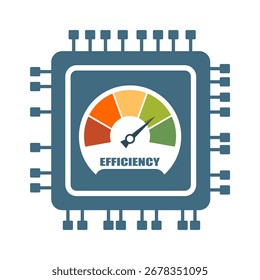 Instrument scale with arrow inside CPU microprocessor. Efficiency level measuring device