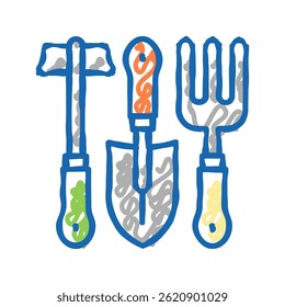 instrument set for gardening doodle icon sketch vector. instrument set for gardening sign. isolated symbol illustration