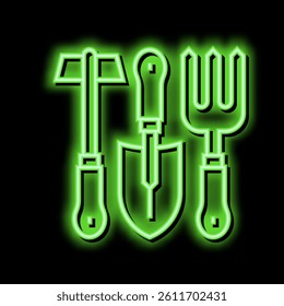 instrument set for gardening neon light sign vector. instrument set for gardening illustration