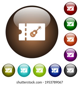 Instrument shop discount coupon white icons on round glass buttons in multiple colors