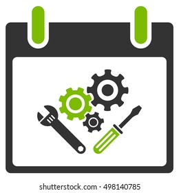 Instrument Tools Calendar Day vector pictogram. Style is flat graphic bicolor symbol, eco green and gray colors, white background.