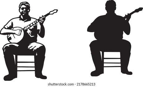 instrument. Vector four string banjo guitar play,illustration design