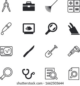 instrument vector icon set such as: service, checked, sick, trammel, mechanic, stethoscope, pulse, calculation, shovel, listen, ruler, clinical, frequency, technique, seek, calculator, imaging, rake