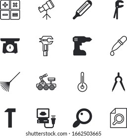 conjunto de iconos vectoriales de instrumentos como: jardinería, cuidado, garra, hardware, lupe, uña, diseñador, estación, examen, descubrimiento, precisión, sonografía, contador, contratista, trammel, dibujo, astillero, resaca