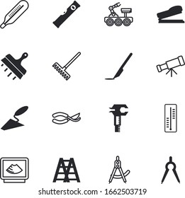 conjunto de iconos vectoriales de instrumentos como: intervención, esterilizada, secateurs, enfoque, piel, óptica, planetario, jardinero, ultrasónico, rastrillo, viaje, encontrar, podar, antena, interna, elemento, tijeras