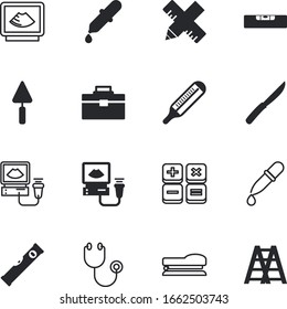 instrument vector icon set such as: heat, cook, drafting, pulse, iron, healthy, stationery, set, weather, stair, calculation, cut, stapling, triangular, staple, portable, table, wall, meteorology