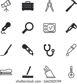 conjunto de iconos vectoriales de instrumentos como: perforador, planetario, cocina, protractor, termómetro, piel, ejército, estrellas, práctico, hardware, mantenimiento, accesorio, botón, electricidad, uña, verano, navaja