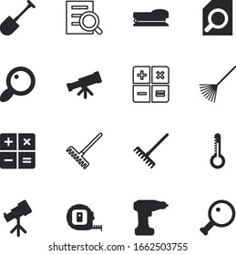 instrument vector icon set such as: decoration, abstract, battery, style, heap, ruler, supply, distance, precision, medical, long, screw, meteorology, house, stapler, shovel, exploration, industrial