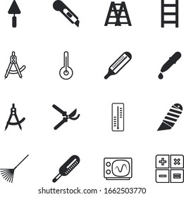 instrument vector icon set such as: analysis, curve, healthcare, clean, pipet, indicator, appliance, screen, degree, frequency, yard, plastering, chemical, industrial, wall, gardener, fix
