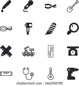 instrument vector icon set such as: weight, battery, mass, red, satellite, stethoscope, cardiology, astronomy, engineering, tube, electronic, vehicle, magnifying, kitchen, screwdriver, look