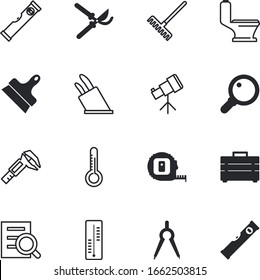 instrument vector icon set such as: calipers, plastering, mathematics, green, tripod, kitchen, designer, balance, project, scraper, meal, innovation, architect, cutting, spyglass, mic, universal
