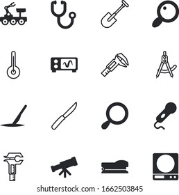 instrument vector icon set such as: wave, supply, silhouette, blueprint, medic, information, spaceship, screen, listen, oscilloscope, eye, cutter, cartoon, waves, weighing, lupe, observe, architect