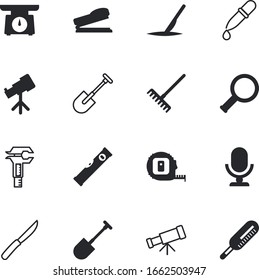 instrument vector icon set such as: plant, magnify, magnifying, autumn, scales, performance, kilogram, thermometer, music, lunch, loupe, calipers, table, rule, distance, utensil, sterile, air, desk