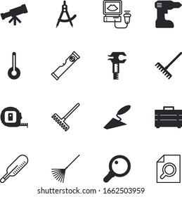 instrument vector icon set such as: ultrasonic, architect, scraper, engineer, drawing, drill, record, diagnostic, putty, rule, inch, technical, screw, container, digital, service, wall, household