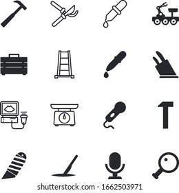 instrument vector icon set such as: magnifier, scale, healthy, utensil, station, step, travel, astronomy, clipper, maintenance, satellite, accessory, vehicle, box, hospital, modern, garden, stairway