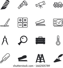 instrument vector icon set such as: ladder, dangerous, freeze, renovation, ruler, trammel, designer, electrical, planet, exploration, support, satellite, computer, calculation, technical, stock