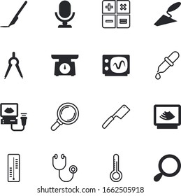 conjunto de iconos vectoriales de instrumentos como: herramientas, contratista, cocinero, sangre, corte, geométrico, reparación, eléctrico, tenedor, educación, químico, clínico, chef, finanzas, oscillocopio, ojo, almuerzo, puty