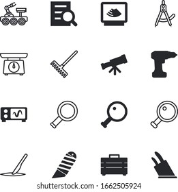 instrument vector icon set such as: geometric, soil, weight, stainless, restaurant, storage, sonogram, toolbox, box, container, scanner, planet, monitor, serious, cutting, sky, mathematics, season