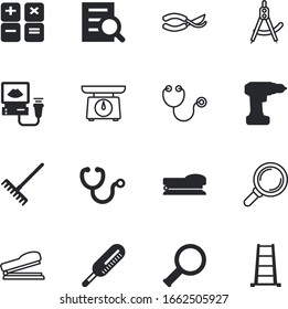 conjunto de iconos vectoriales de instrumentos como: financiero, alimentario, aluminio, elaboración, silueta, corte, otoño, masa, escalón, cálculo, suelo, calor, capilar, laboratorio, retención, balance, interior, caliente