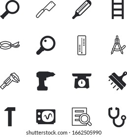 instrument vector icon set such as: weight, number, mass, accessory, wall, cook, portable, oscilloscope, claw, goal, freeze, sick, eye, trowel, drafting, screw, cookery, accuracy, professional, wave