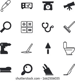 conjunto de iconos vectoriales de instrumentos como: combinación, señal, almuerzo, spyglass, plasting, learning, scale, fork, stapler, science, utensil, finance, dieta, eat, lupe, arquitectura, planetario, financiera