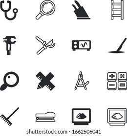 instrument vector icon set such as: machine, cartoon, fork, innovation, gardener, colorl, trim, electric, table, medieval, money, shape, architect, triangular, handy, clinical, utensil, treatment