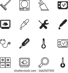 instrument vector icon set such as: financial, soil, army, single, measure, hardware, lens, look, magnifying, calculation, education, doctor, metallic, treatment, sharp, weigh, iron, pulse