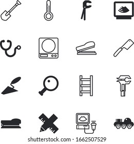 instrument vector icon set such as: button, shape, chef, universe, decoration, balance, trowel, weigh, exploration, sick, renovation, angle, agriculture, geometric, freeze, fix, rulers, cutting, line