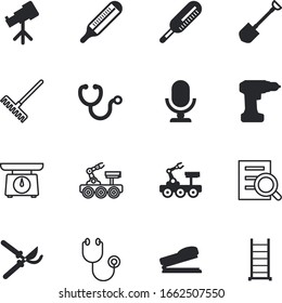 instrument vector icon set such as: media, weight, balance, audio, dig, kitchen, interview, digital, empty, air, eye, blade, record, education, drilling, pruner, focus, electric, stair, watching