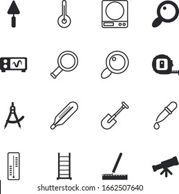 conjunto de iconos vectoriales de instrumentos como: silueta, hogar, suelo, cuentagotas, objetivo, señal, pipeta, educación, pulgada, ángulo, espionaje, trípode, cavado, curva, éxito, abstracto, industrial, decoración, conjunto, reglas