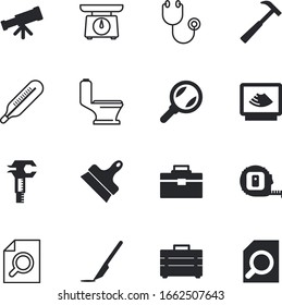 conjunto de iconos vectoriales de instrumentos como: trípode, exploración, escucha, marketing, tamaño, peso, descubrimiento, planetario, caliente, corte, cabeza, balanza, arquitectura, ultrasonografía, observar, aprender, rouleta