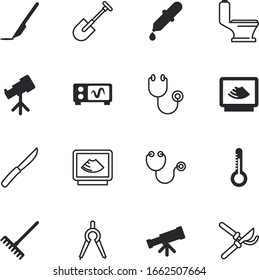 instrument vector icon set such as: scalpel, eat, warm, designer, drafting, pruning, temperature, monitor, blood, experiment, single, eyedropper, scissors, oscilloscope, wave, detective, mobile