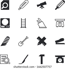 instrument vector icon set such as: high, line, scope, angle, checked, portable, accessory, look, improvement, view, spyglass, workshop, planting, industrial, operate, staircase, paperwork, blue