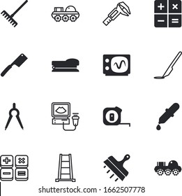 instrument vector icon set such as: fluid, examination, surgical, fork, cutter, line, intervention, metallic, electrical, success, scanner, steel, single, rubber, screen, eyedropper, ladder, trammel