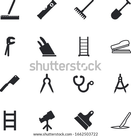 instrument vector icon set such as: clean, meter, worker, number, serious, spanner, angle, store, stapler, plastering, position, outdoor, bubble, stair, circle, centimeter, house, lens, operate