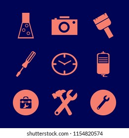 instrument vector icons set. with camera, wrench hammer, toolbox and screwdriver in set