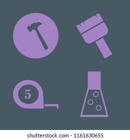 instrument vector icons set. with hammer, tape measure, paint brush and test tube in set