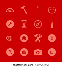 instrument vector icons set. with tape measure, wrench, wrench hammer and pitchfork in set