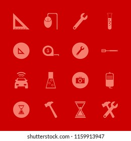 instrument vector icons set. with test tube, wrench, tape measure and ruler in set