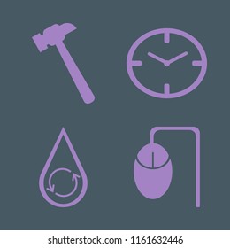 instrument vector icons set. with watch face, hammer, hydraulic energy and computer mouse in set