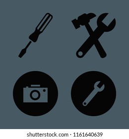 instrument vector icons set. with wrench hammer, screwdriver, wrench and camera in set