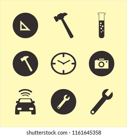 instrument vector icons set. with wrench, hammer, camera and watch face in set