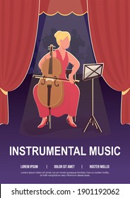 Instrumental music poster flat vector template. Creating melody with orchestra. Brochure, booklet one page concept design with cartoon characters. Evening classical event flyer, leaflet