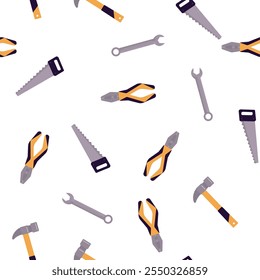 Instrumental seamless pattern of repairing tools. Sustainability and upgrade concept. Industrial tools, repair instruments. Texture, background, wallpaper template. flat vector illustration